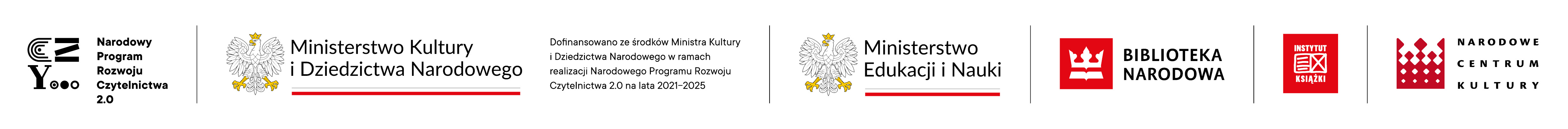 Logotypy: Narodowy Program Rozwoju Czytelnictwa 2.0, Ministerstwo Kultury i Dziedzictwa Narodowego, Ministerstwo Edukacji i Nauki, Biblioteka Narodowa, Instytut Ksiązki i Narodowye Centrum Kultury.