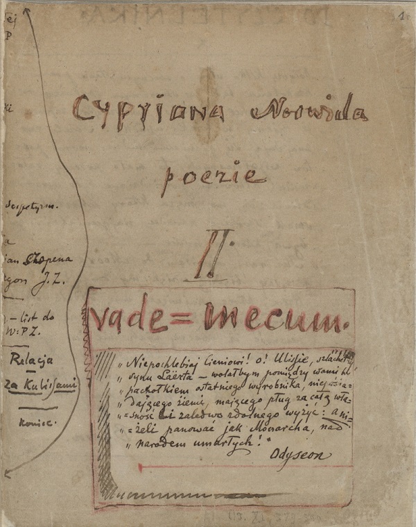 Strona tytułowa rękopisu Poezje II : vade-mecum Cypriana Norwida.