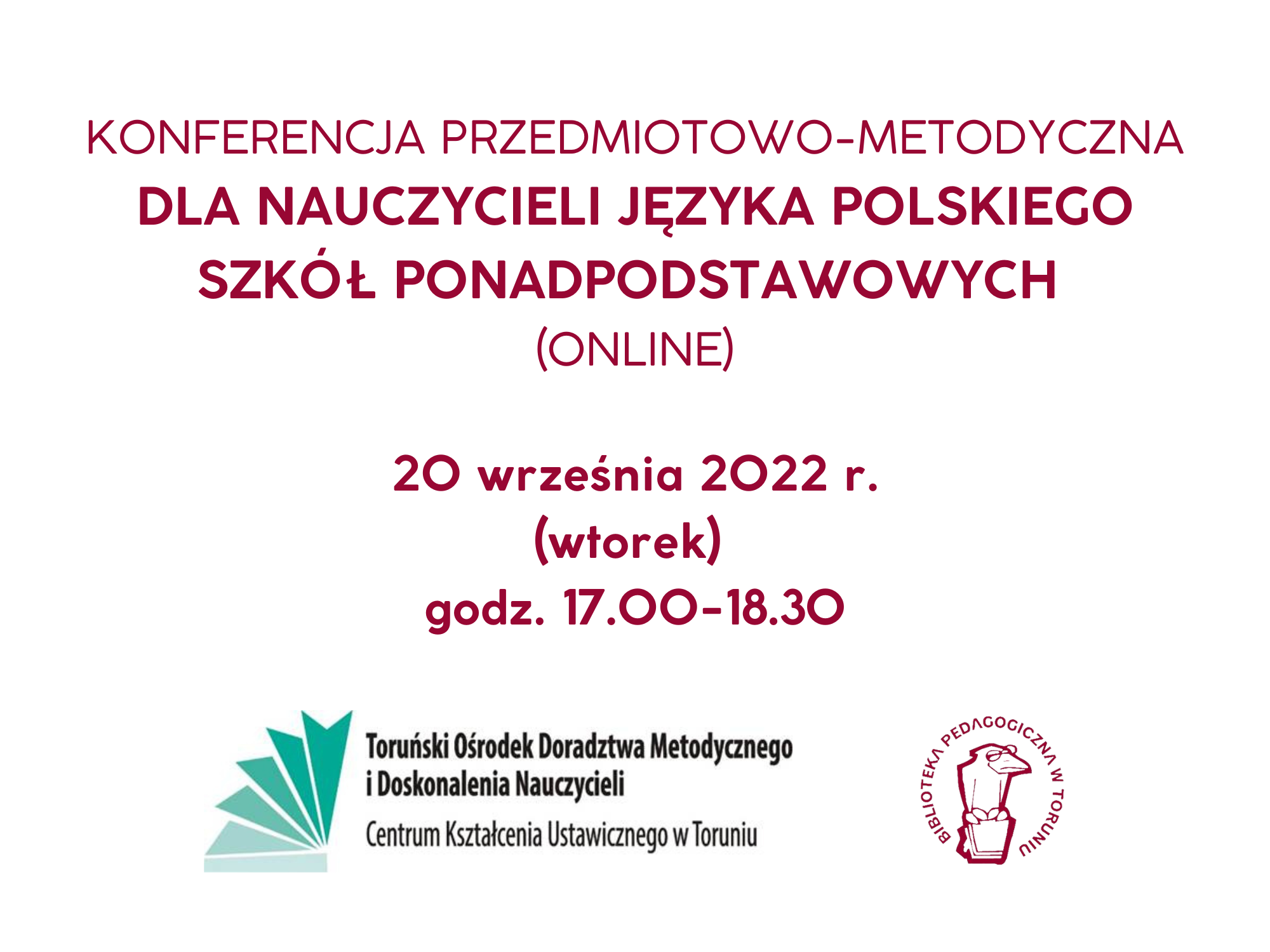 Biało-bordowy plakat zachęcający do udziału w konferencji.