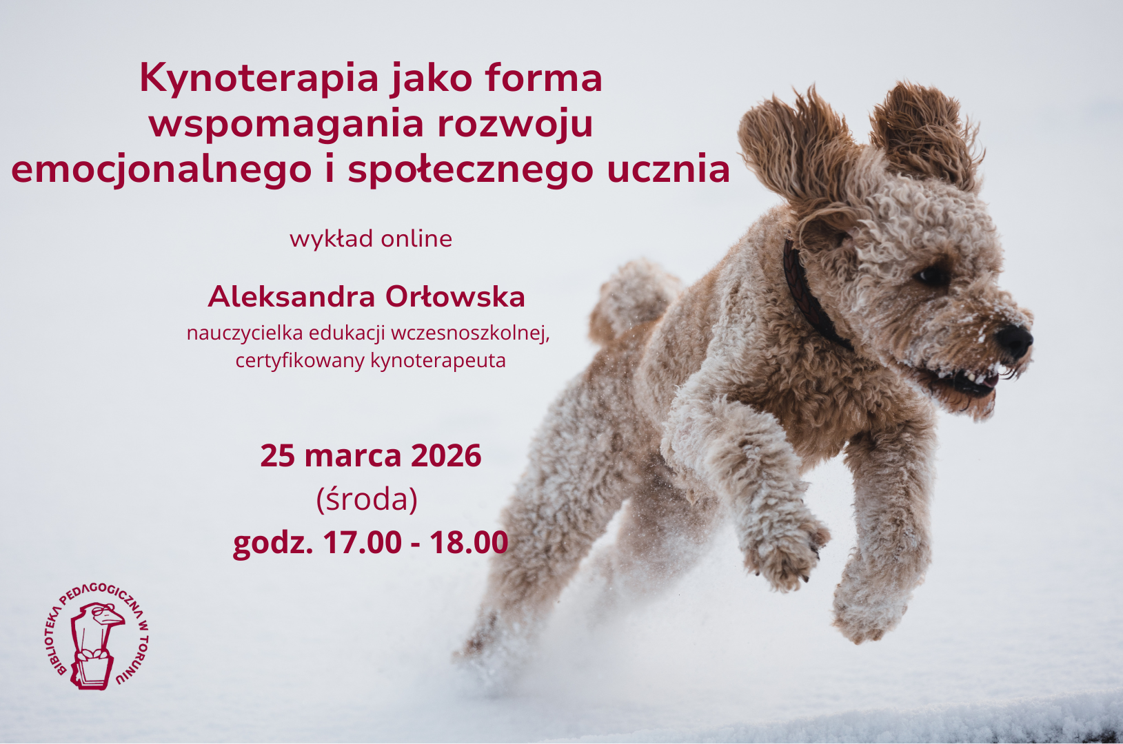 Plakat promujący wykład online w&nbsp;Bibliotece Pedagogicznej w&nbsp;Toruniu