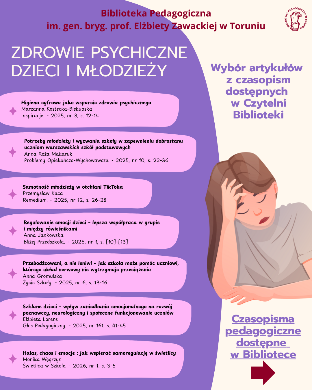 Plakat interaktywny z&nbsp;wykazem artykułów dotyczacych zdrowia psychicznego dzieci i&nbsp;młodzieży