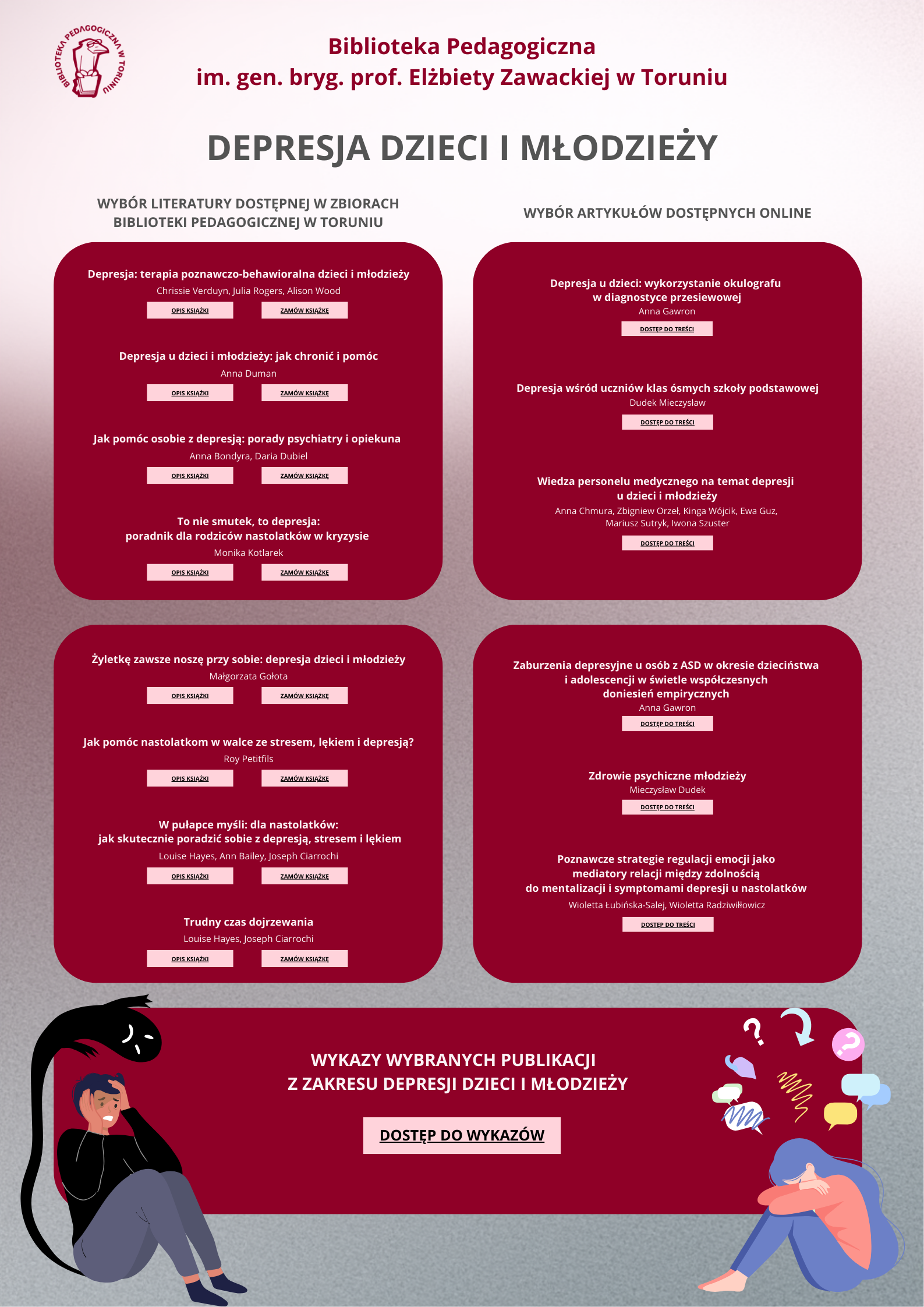 Plakat interaktywny z&nbsp;wyborem literatury na temat Depresji dzieci i&nbsp;młodzieży