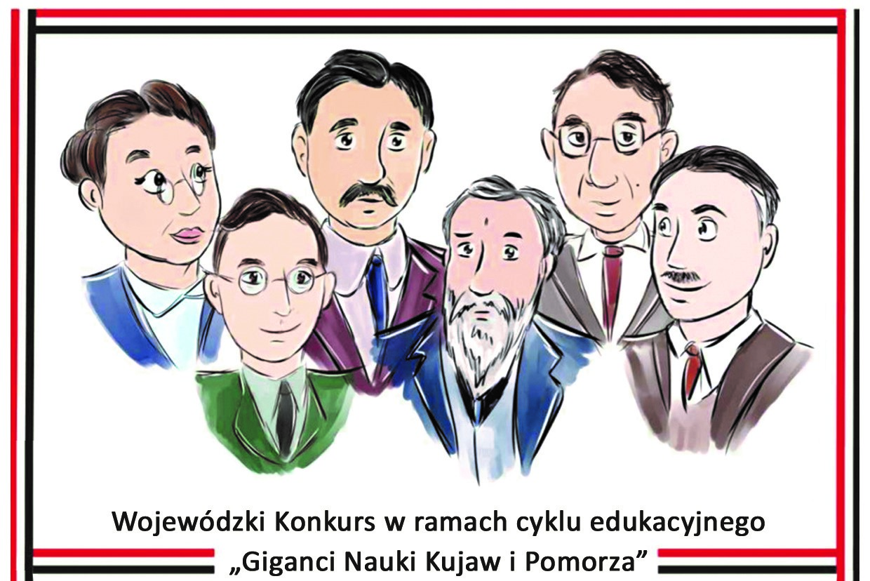 Plakat zapraszający do udziału w konkursach. Powtórzone Informacje organizacyjne, które są dostępne na tej stronie w formie tekstowej, a także zapowiedź kolejnego cyklu, poświęconego gigantom medycyjny.