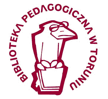 Logo instytucji: Biblioteka Pedagogiczna w Toruniu. Nazwa instytucji otacza rysunek ptaka w okularach.