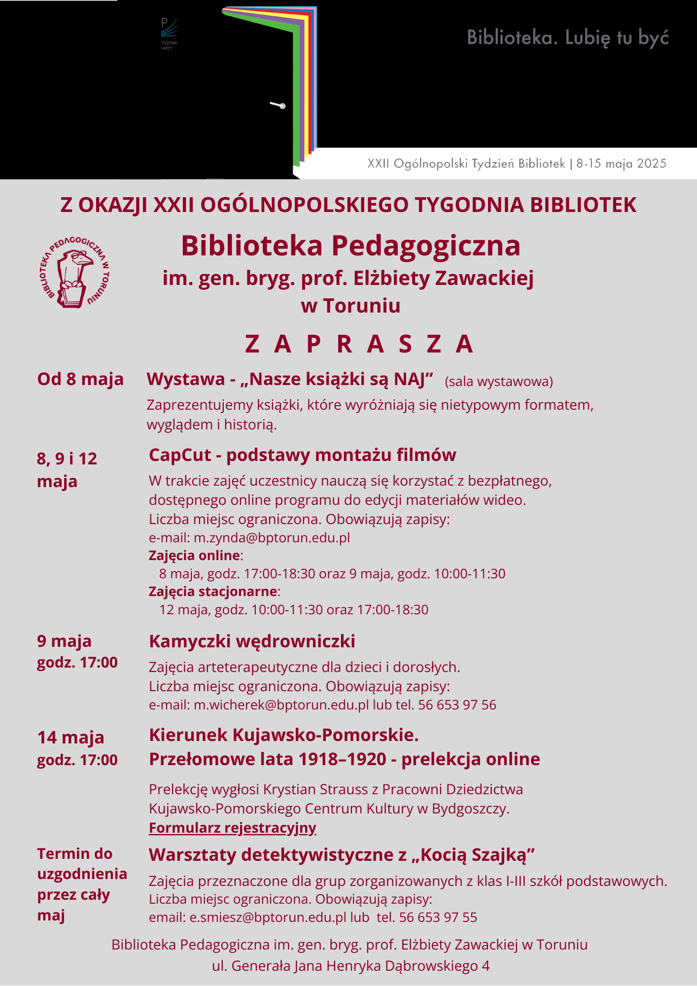 Plakat promujący działania w ramach Tygodnia Bibliotek