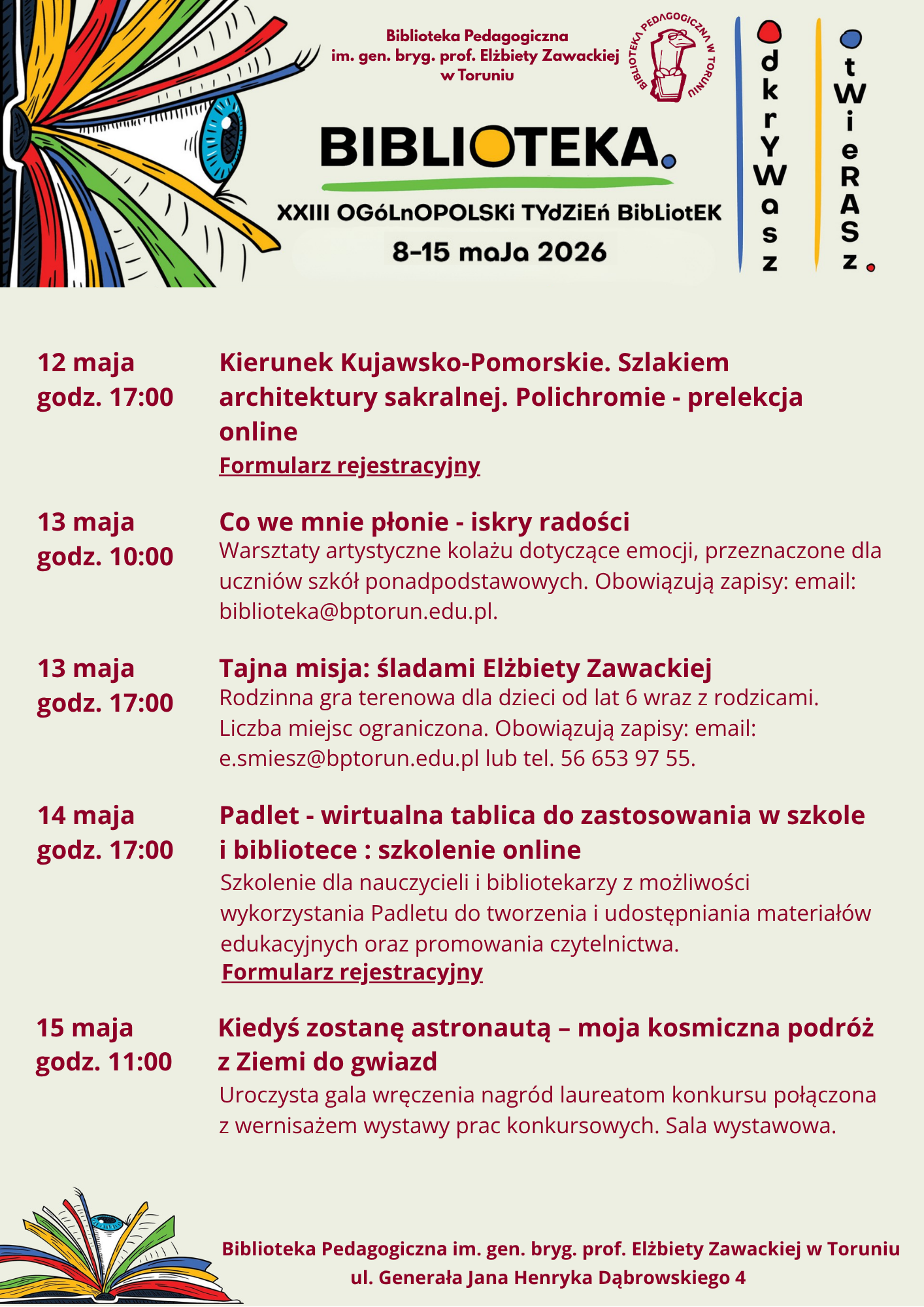 Plakat na Tydzień Bibliotek w&nbsp;Bibliotece Pedagogicznej w&nbsp;Toruniu