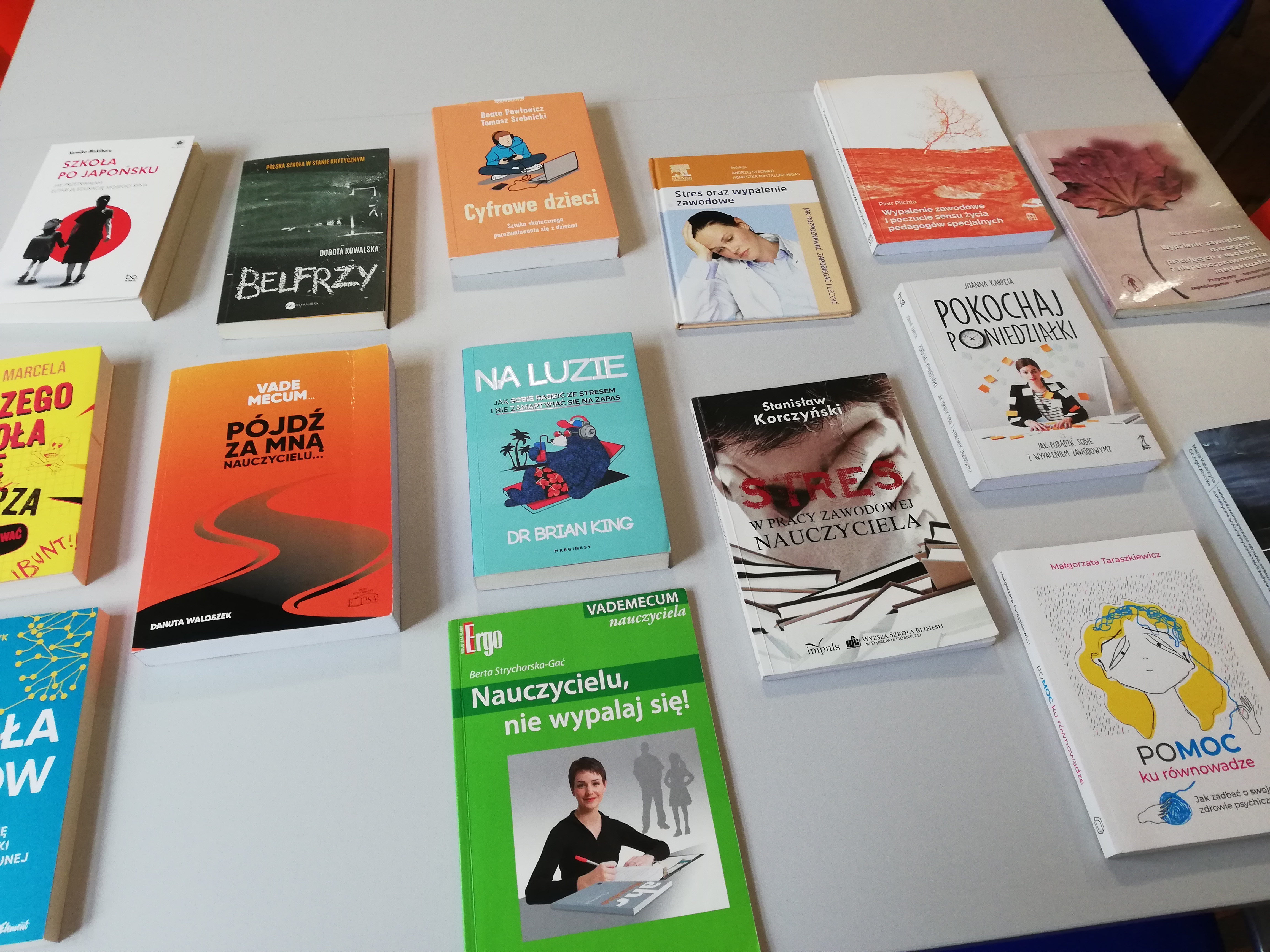 Na stole znajdują się książki z zasobów Biblioteki Pedagogicznej w Toruniu.